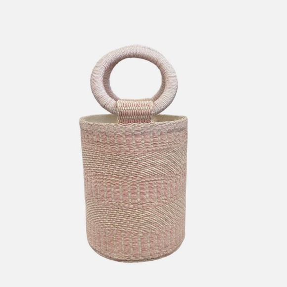 SIGRID OLSEN Woven Pink & Cream Bucket Handbag Purse Tote Beach Fashion NWT - Picture 2 of 14